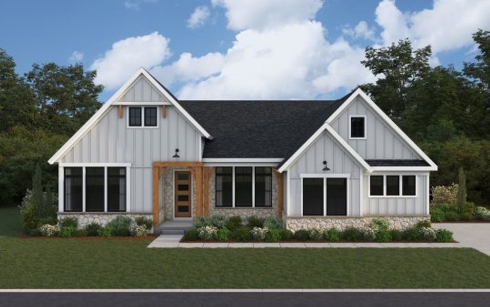 Representative exterior photo of a completed home built from the Winslow by Fischer Homes in Watson at Flowers Plantation, Clayton, NC (Image 8).