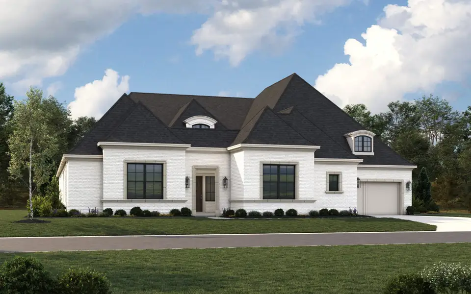 Representative exterior photo of a completed home built from the 7022 by Tradition Homes in Furst Ranch – 80′ Lots, Prosper, TX (Image 3).