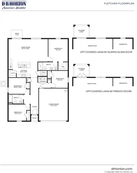 2D floor plan layout for the Fletcher by D.R. Horton in Okeechobee Spot Lots, Okeechobee, FL (Image 3). 2D floor plan layout for the Fletcher by D.R. Horton in Okeechobee Spot Lots, Okeechobee, FL (Image 3).
