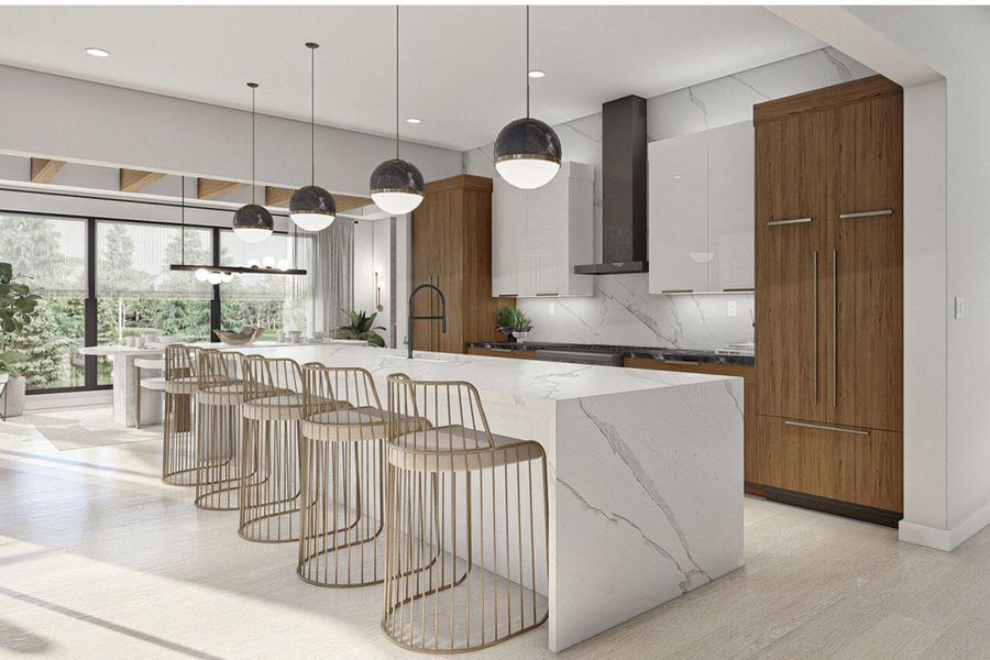 Kitchen featuring tasteful backsplash, wall chimney exhaust hood, modern cabinets, a sink, and light wood-style flooring