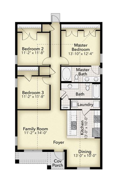 2D floor plan layout for the Plan 1418 by Adams Homes in Rolling Hills, Bell, FL (Image 3). 2D floor plan layout for the Plan 1418 by Adams Homes in Rolling Hills, Bell, FL (Image 3).