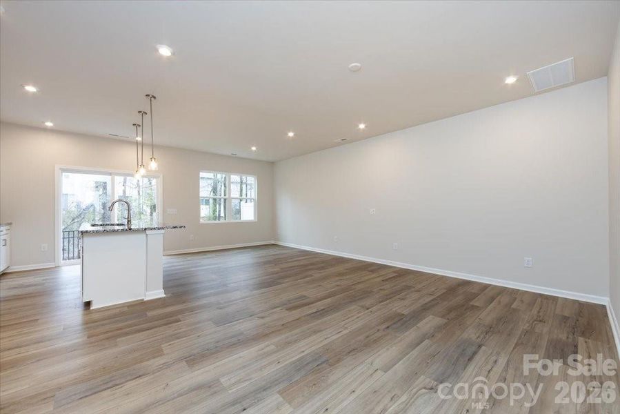 Living room and dining spaces