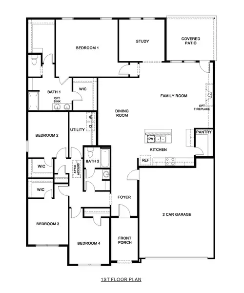 2D floor plan layout of this home in Windrose, Pilot Point, TX (Image 2).
