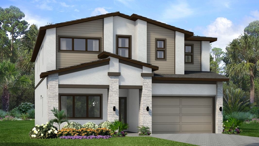 Representative exterior photo of a completed home built from the Sandalwood II by Park Square Residential in Elevated at Sonoma Resort, Kissimmee, FL (Image 2). Representative exterior photo of a completed home built from the Sandalwood II by Park Square Residential in Elevated at Sonoma Resort, Kissimmee, FL (Image 2).