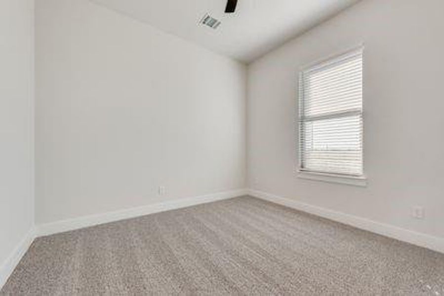 Unfurnished room featuring carpet floors and ceiling fan