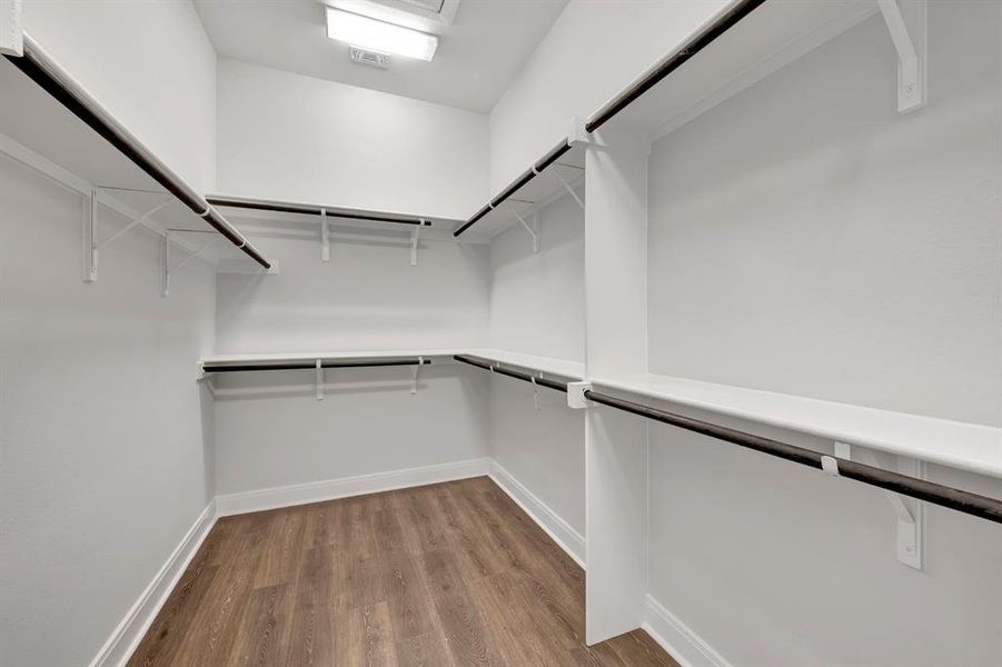 Walk in closet featuring light wood-style flooring