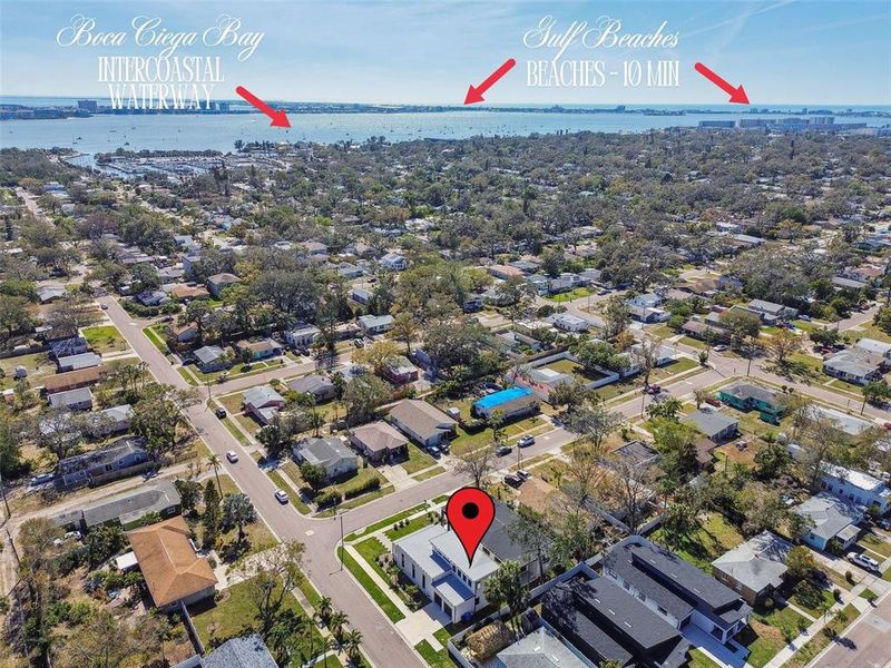 Aerial View - SW - Gulf Beaches - 10 min away - Boca Ciega Bay (Intercoastal Waterway)