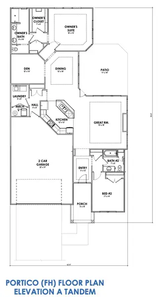 2D floor plan layout for the Portico + by Perfection Builders in The Courtyards at The Heritage, Andover, KS (Image 4).