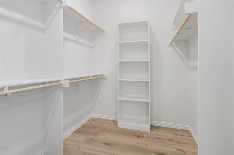 Walk in closet featuring light hardwood / wood-style floors