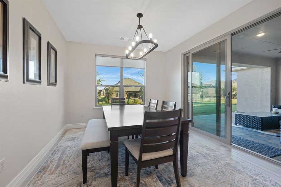 The expanded dining room is so spacious.