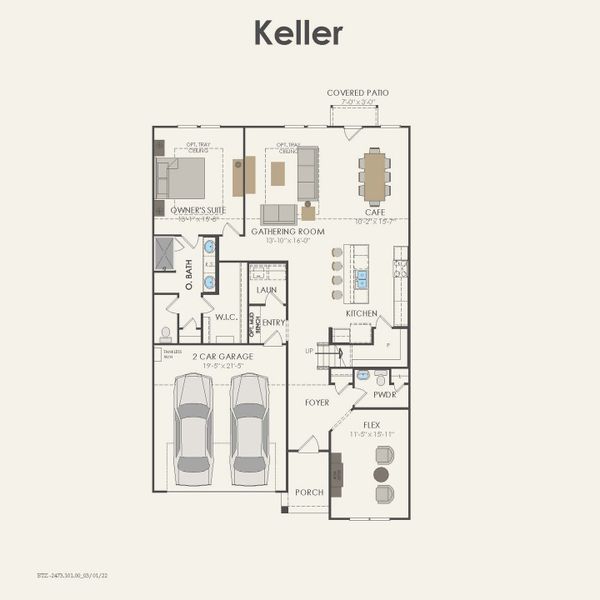 2D floor plan layout for the Keller by Pulte Homes in Pinnacle at Legacy Hills, Celina, TX (Image 5).