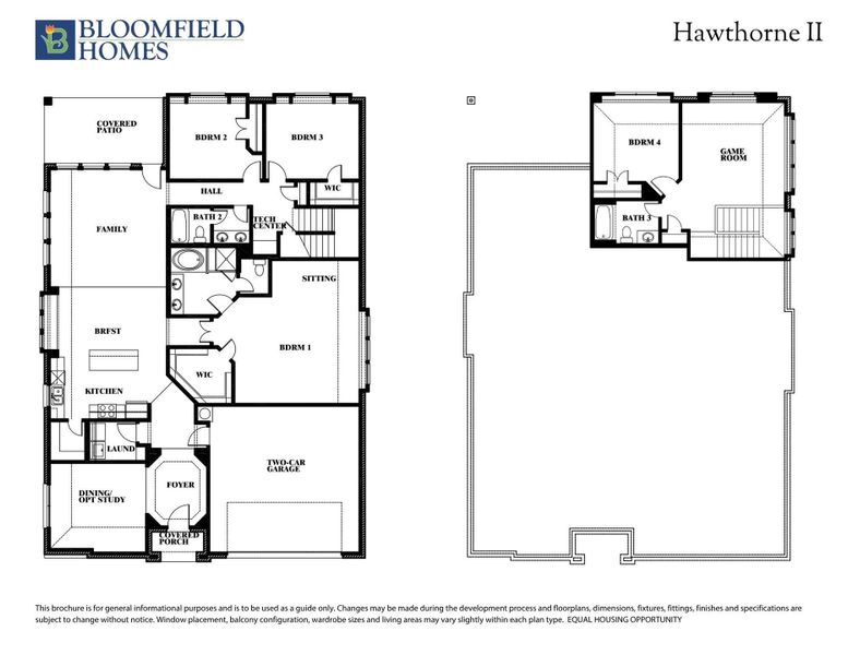 Two-story Hawthorne II floor plan showing four bedrooms, three bathrooms, and game room Two-story Hawthorne II floor plan showing four bedrooms, three bathrooms, and game room