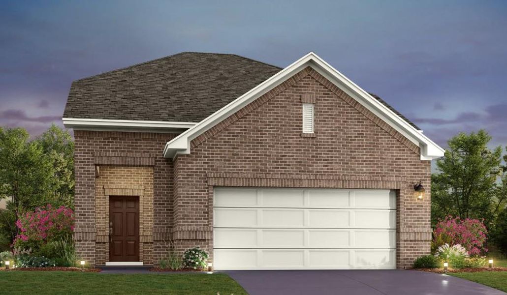 Front exterior of a new home in The Cottages at La Cima, San Marcos, TX, highlighting curb appeal (Image 1).