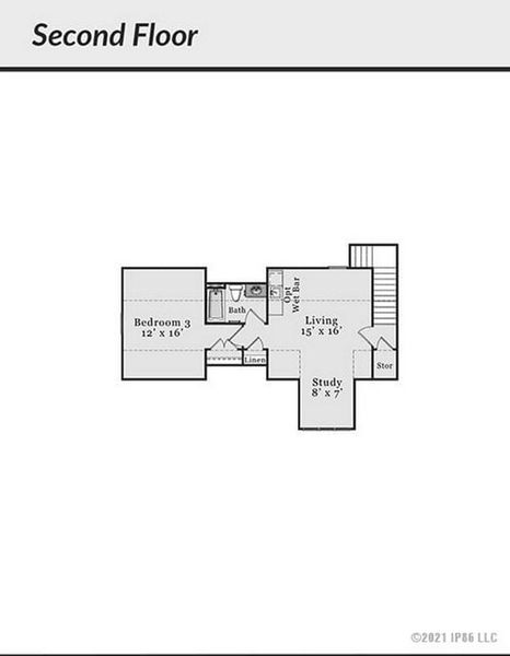 2D floor plan layout for the Portico Bungalow by Epcon Communities in The Cottages at 78 North, Sanford, NC (Image 6). 2D floor plan layout for the Portico Bungalow by Epcon Communities in The Cottages at 78 North, Sanford, NC (Image 6).