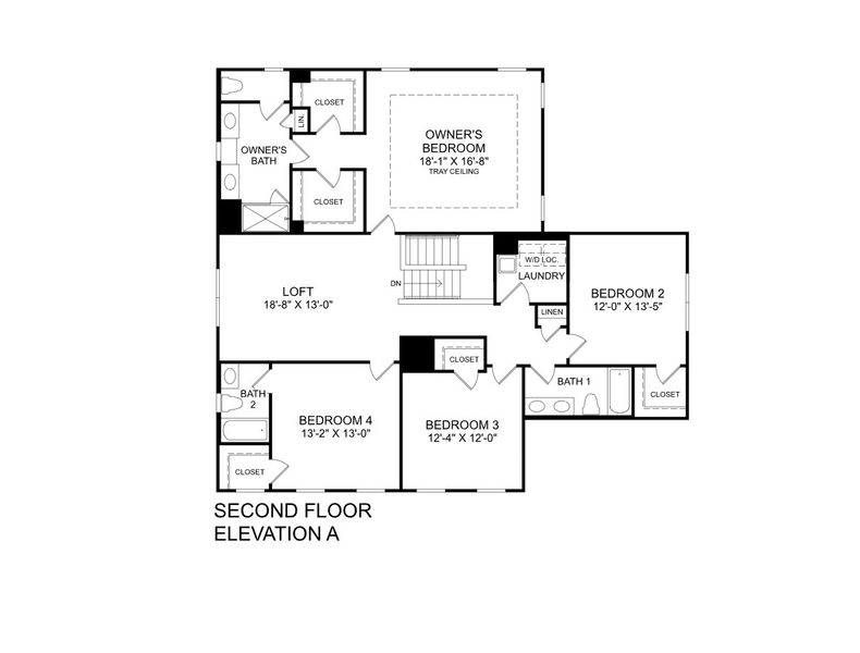 2D floor plan layout for the Oak Park Quick Move-In by Ryan Homes in Gates Run, Gates, NC (Image 2).