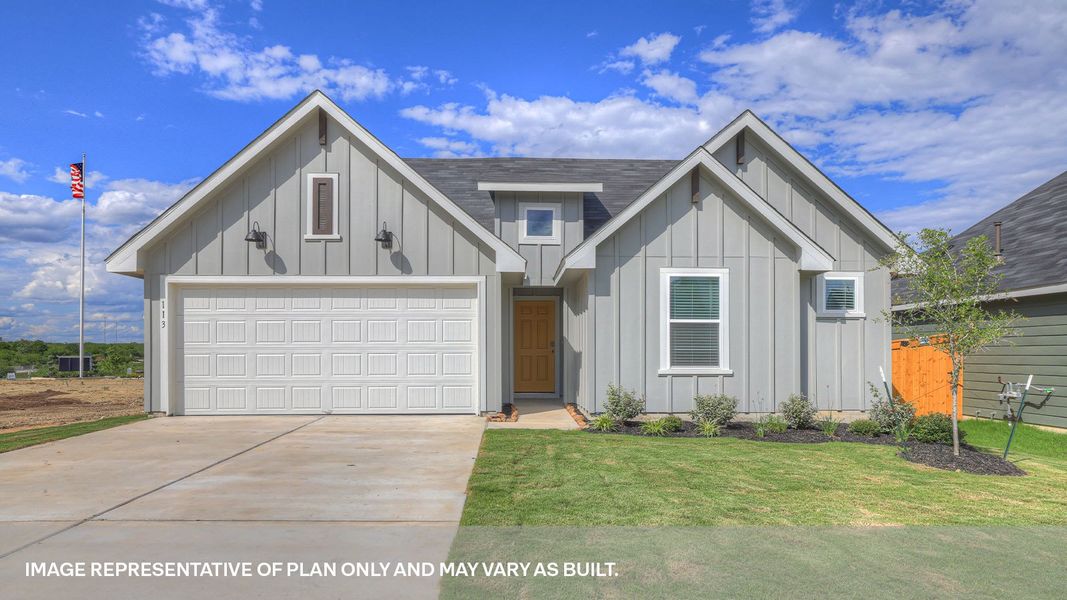 Front exterior of a new home in Trace, San Marcos, TX, highlighting curb appeal (Image 2). Front exterior of a new home in Trace, San Marcos, TX, highlighting curb appeal (Image 2).