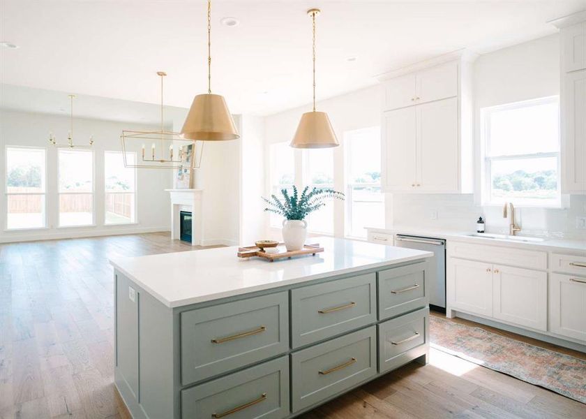 Kitchen with light hardwood / wood-style floors, dishwasher, a wealth of natural light, and backsplash