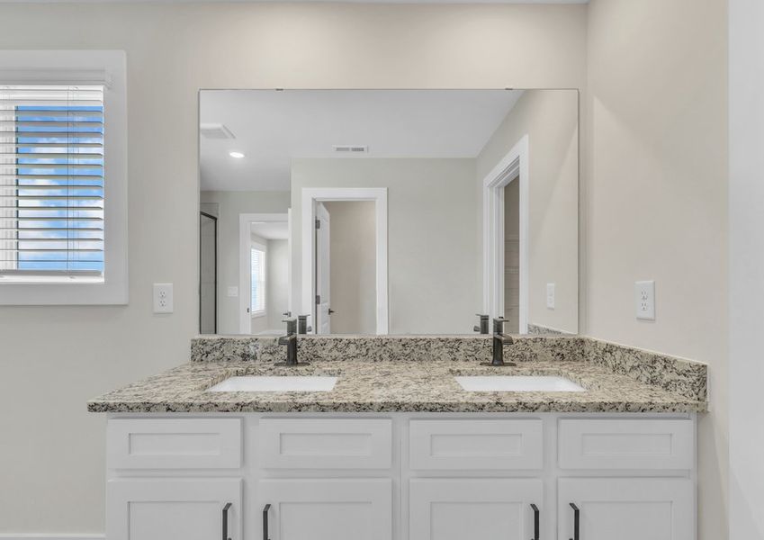 The master bathroom has double sinks.