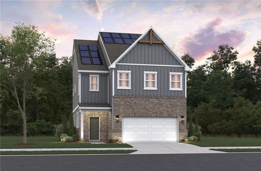 Front exterior of a new home in Poppy at GreenHouse, Marietta, GA, highlighting curb appeal (Image 1). Front exterior of a new home in Poppy at GreenHouse, Marietta, GA, highlighting curb appeal (Image 1).