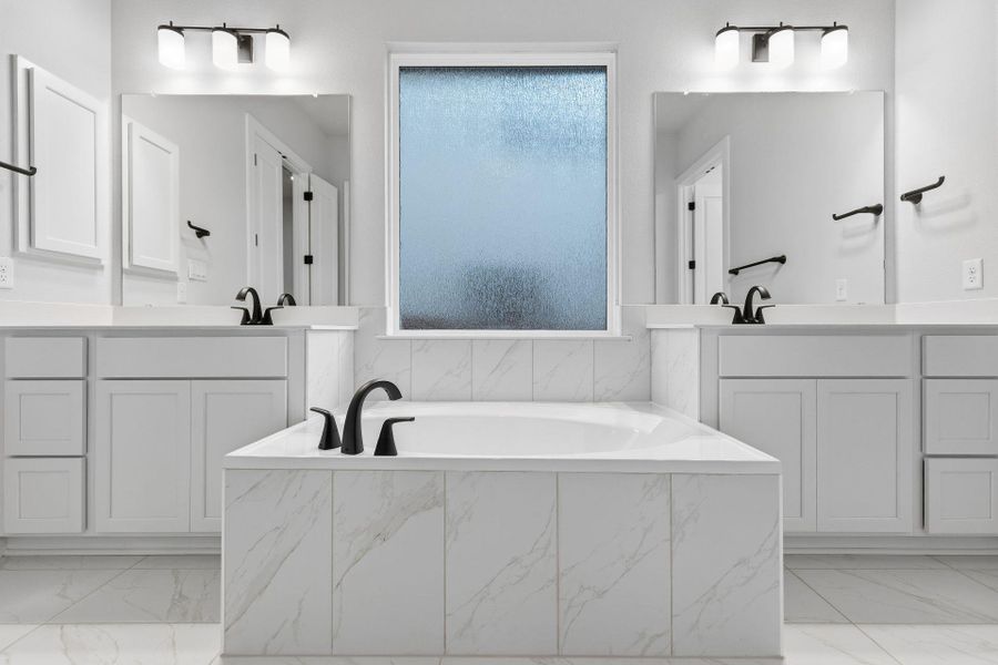 Primary Bath retreat with dual vanities & garden tub