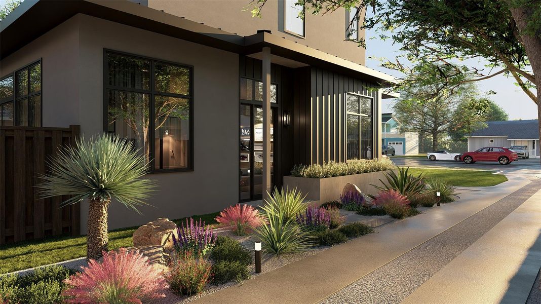 View of exterior entry featuring stucco siding