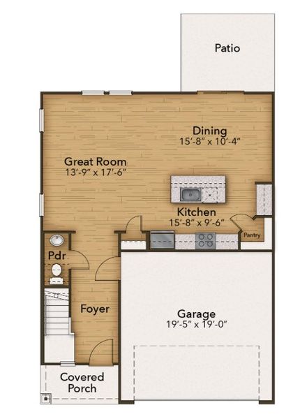2D floor plan layout for the The Sycamore by Chesapeake Homes in Neill's Pointe, Angier, NC (Image 3).