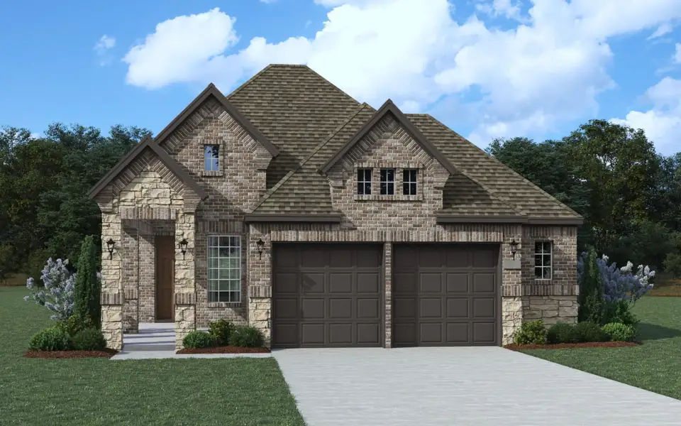 Front exterior of a new home in Avondale, Fate, TX, highlighting curb appeal (Image 2). Front exterior of a new home in Avondale, Fate, TX, highlighting curb appeal (Image 2).