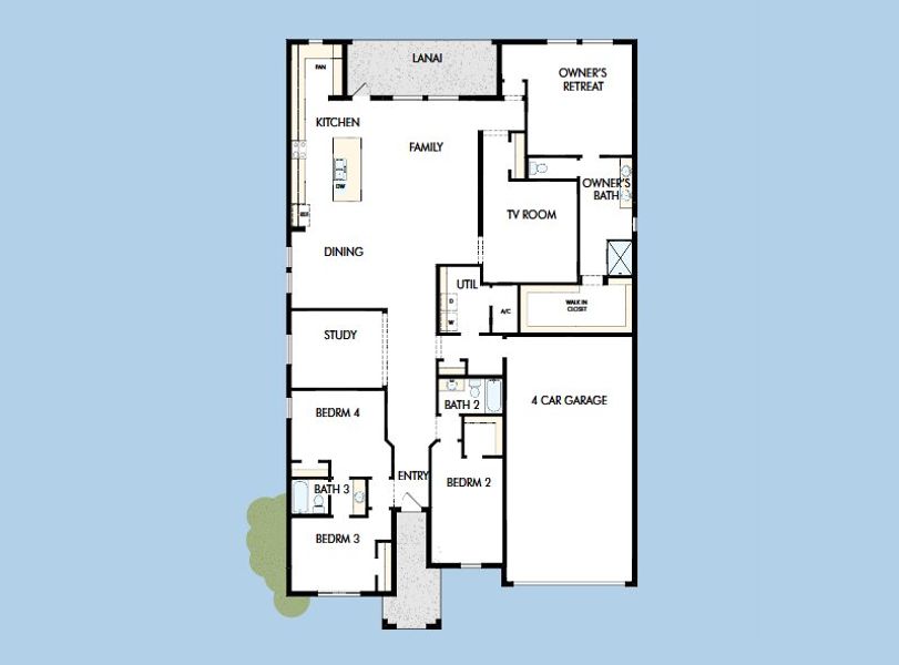 2D floor plan layout for the The Gilbert by David Weekley Homes in Coasterra, Palmetto, FL (Image 4).