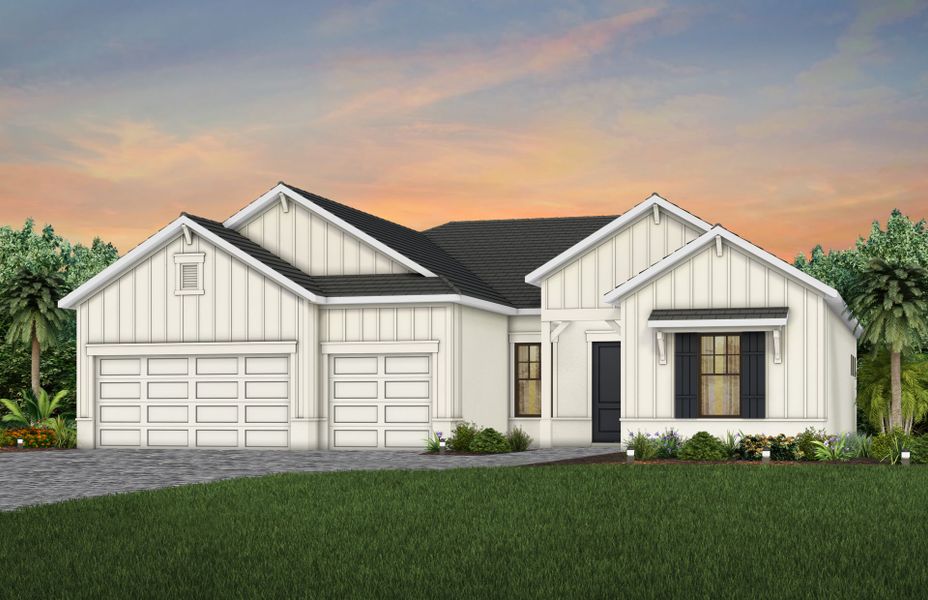 Front exterior of a new home in Marigold, Davie, FL, highlighting curb appeal (Image 1). Front exterior of a new home in Marigold, Davie, FL, highlighting curb appeal (Image 1).
