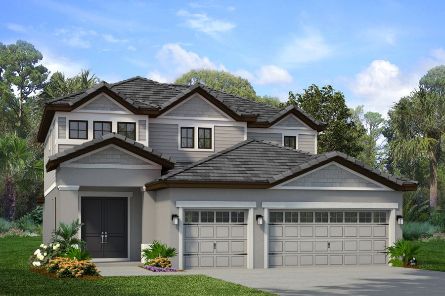 Representative exterior photo of a completed home built from the Kingsley by Park Square Residential in Tamarack at Two Rivers, Zephyrhills, FL (Image 5).
