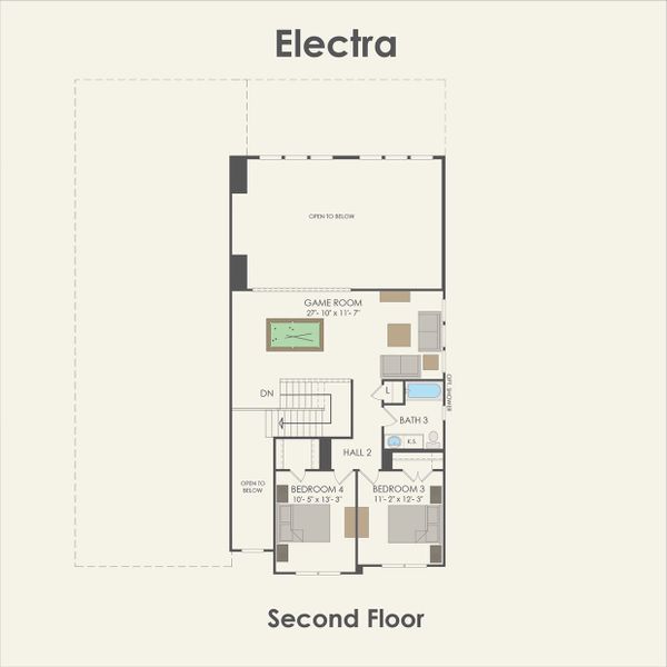 2D floor plan layout for the Electra by Pulte Homes in Blue Creek Trails, Richmond, TX (Image 4). 2D floor plan layout for the Electra by Pulte Homes in Blue Creek Trails, Richmond, TX (Image 4).