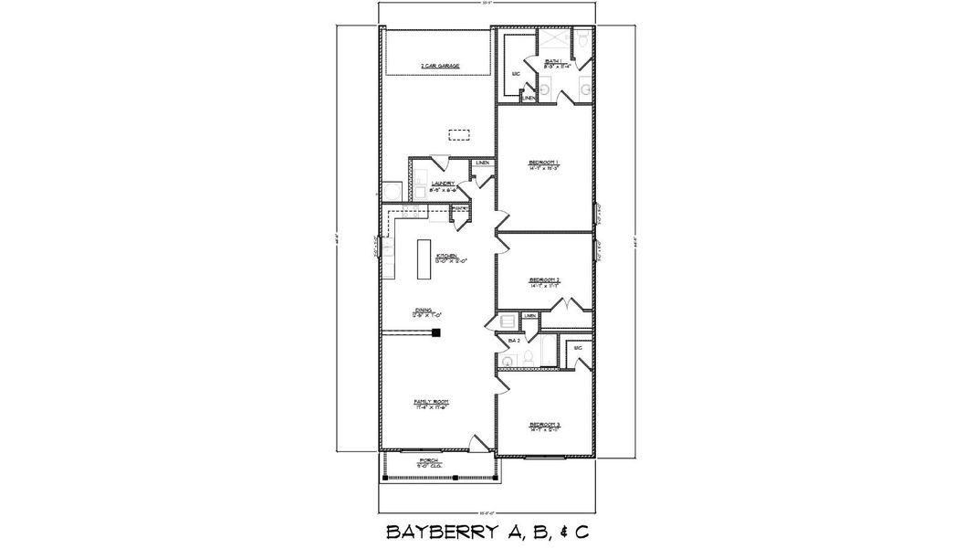 2D floor plan layout for the Bayberry by D.R. Horton in Owl's Head East, Freeport, FL (Image 4). 2D floor plan layout for the Bayberry by D.R. Horton in Owl's Head East, Freeport, FL (Image 4).