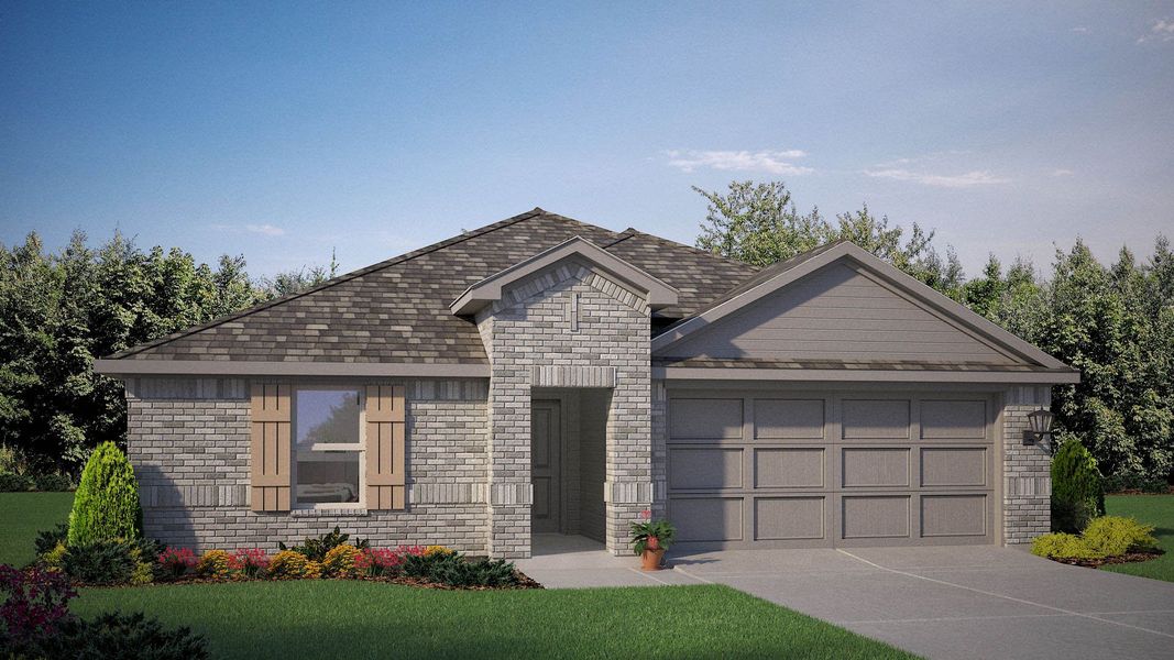 Front exterior of a new home in The Hills at Reunion, Newark, TX, highlighting curb appeal (Image 1). Front exterior of a new home in The Hills at Reunion, Newark, TX, highlighting curb appeal (Image 1).