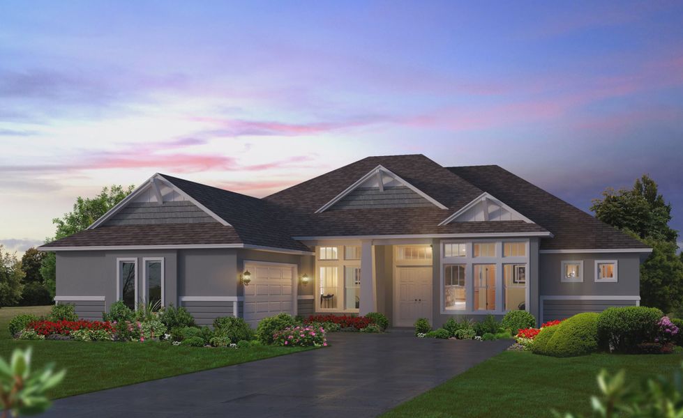 Representative exterior photo of a completed home built from the Egret V by ICI Homes in Plantation Bay, Ormond Beach, FL (Image 5). Representative exterior photo of a completed home built from the Egret V by ICI Homes in Plantation Bay, Ormond Beach, FL (Image 5).