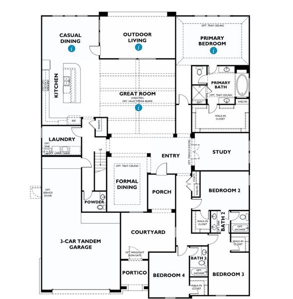 2D floor plan layout for the 6020 by Shea Homes in Sienna 70', Missouri City, TX (Image 3).