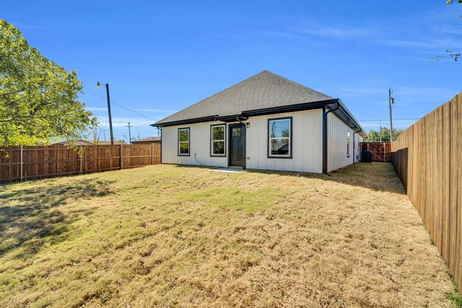 Wood privacy fence for the entire backyard.