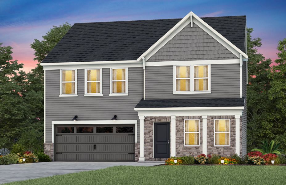 Front exterior of a new home in Riverstone, Monroe, NC, highlighting curb appeal (Image 22). Front exterior of a new home in Riverstone, Monroe, NC, highlighting curb appeal (Image 22).