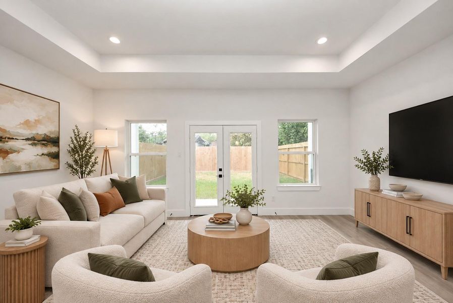 Virtually staged living room. Virtually staged living room.