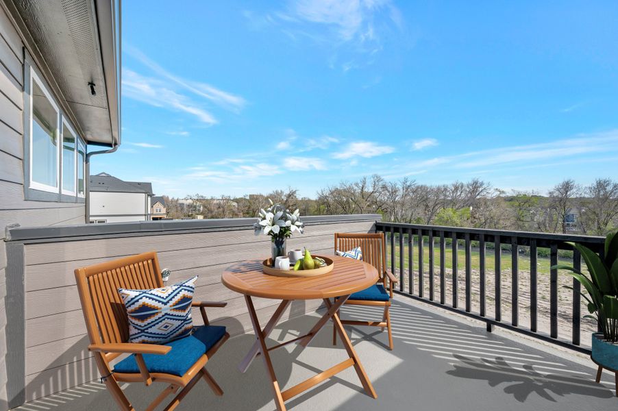 Exterior details and patio area of a home in Trails at Waterside - Garden Series, Fort Worth (Image 3).