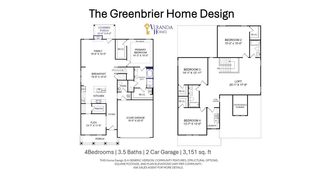 2D floor plan layout for the Greenbriar by Veranda Homes in Foxbank, Gray Court, SC (Image 3).