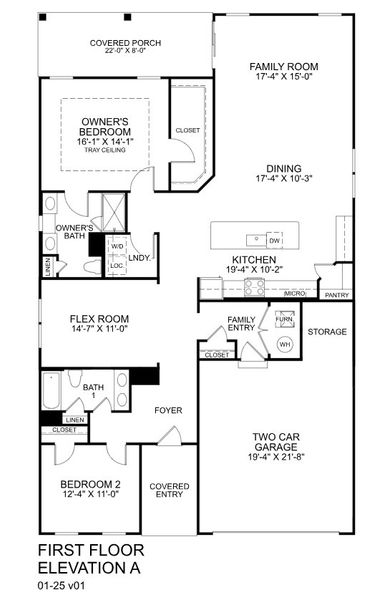 2D floor plan layout for the Palladio Ranch by Ryan Homes in Everly Classics, Spartanburg, SC (Image 2).