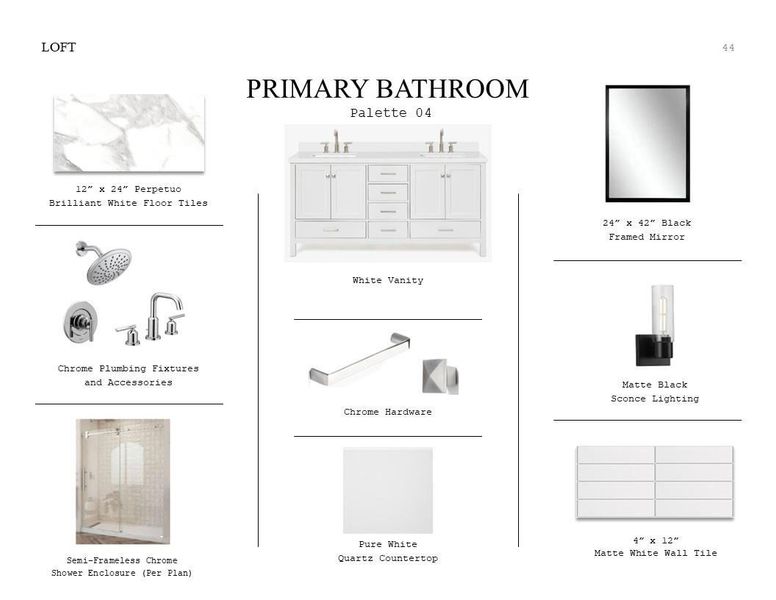Loft Look Palette 4: Primary Bathroom Selection Sheet (*Artist rendering used for illustration purposes only.)