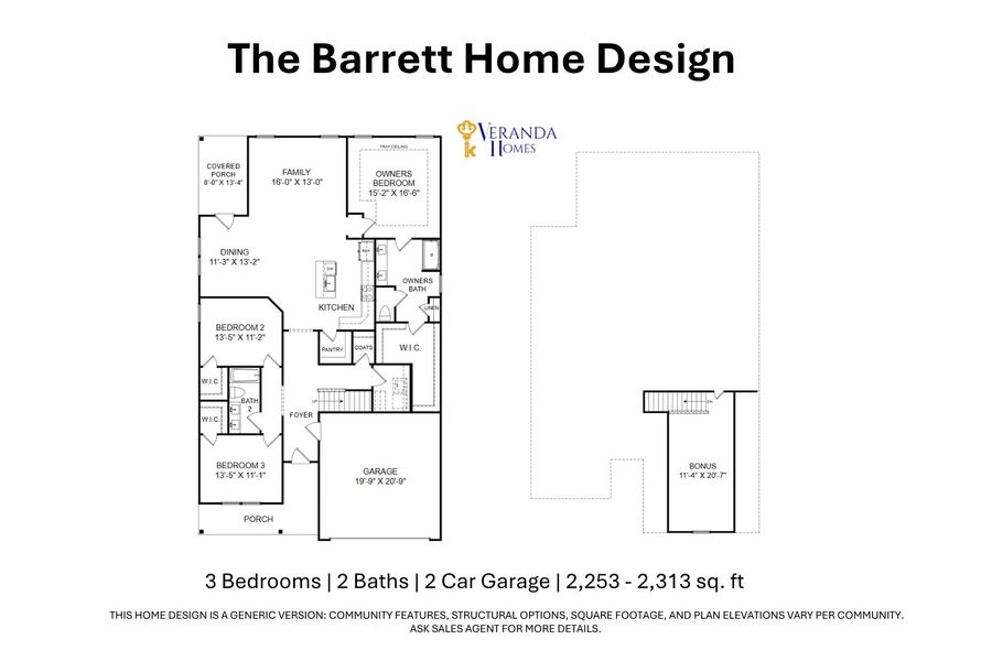 2D floor plan layout for the Barrett by Veranda Homes in Hitchcock Preserve, Aiken, SC (Image 3).
