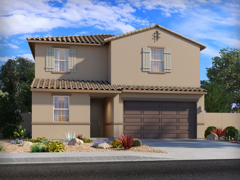 Representative exterior photo of a completed home built from the Emerald by Meritage Homes in Entrada Del Toro, Sahuarita, AZ (Image 19). Representative exterior photo of a completed home built from the Emerald by Meritage Homes in Entrada Del Toro, Sahuarita, AZ (Image 19).