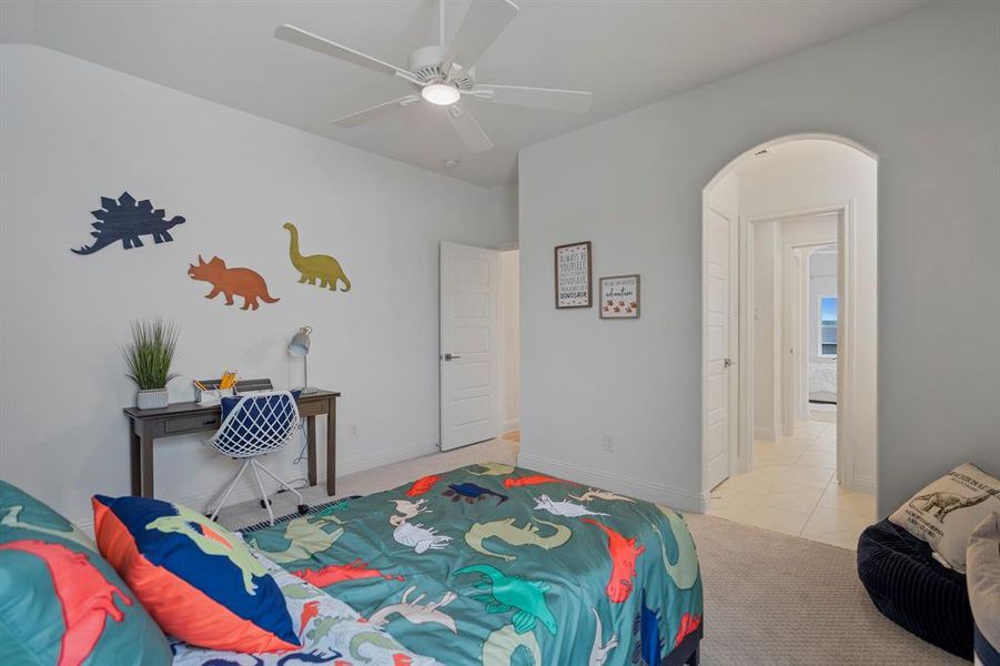 One of two bedrooms that share a large Jack and Jill bathroom with separate vanity rooms and closets. One of two bedrooms that share a large Jack and Jill bathroom with separate vanity rooms and closets.