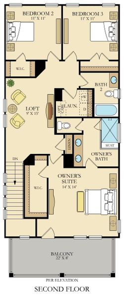 2D floor plan layout of this home in Sweetgrass at Summers Corner, Summerville, SC (Image 2).