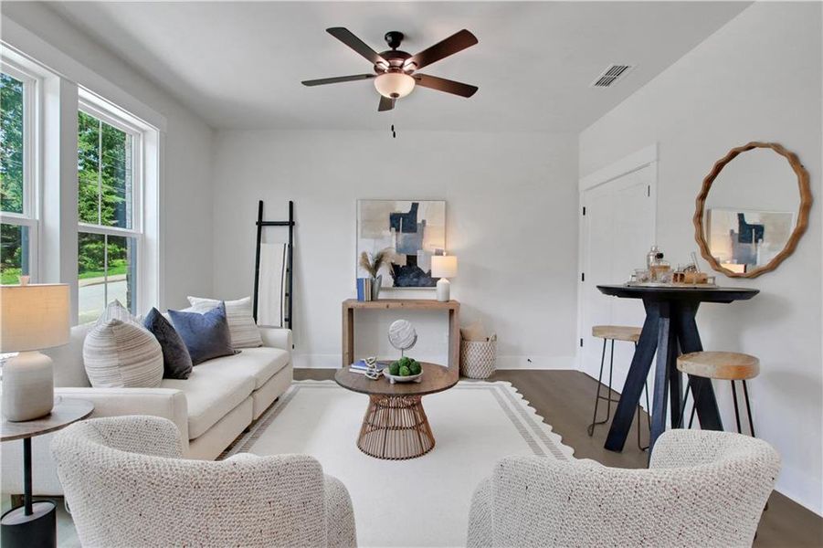 Furnished interior view inside a new home in The Groves at Myrtle, Roswell (Image 14). Furnished interior view inside a new home in The Groves at Myrtle, Roswell (Image 14).