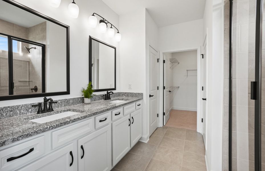 Owner's Bath with Dual Bowl Vanity and Walk-In Shower