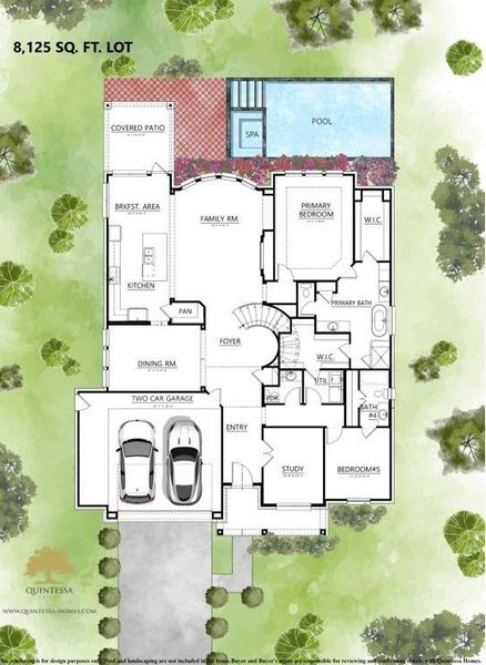 Artist Rendering of 1st floor on site plan. Pool is not included in home.