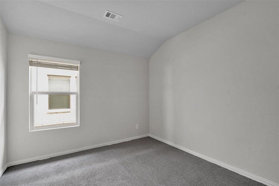 Carpeted spare room with baseboards and vaulted ceiling Carpeted spare room with baseboards and vaulted ceiling